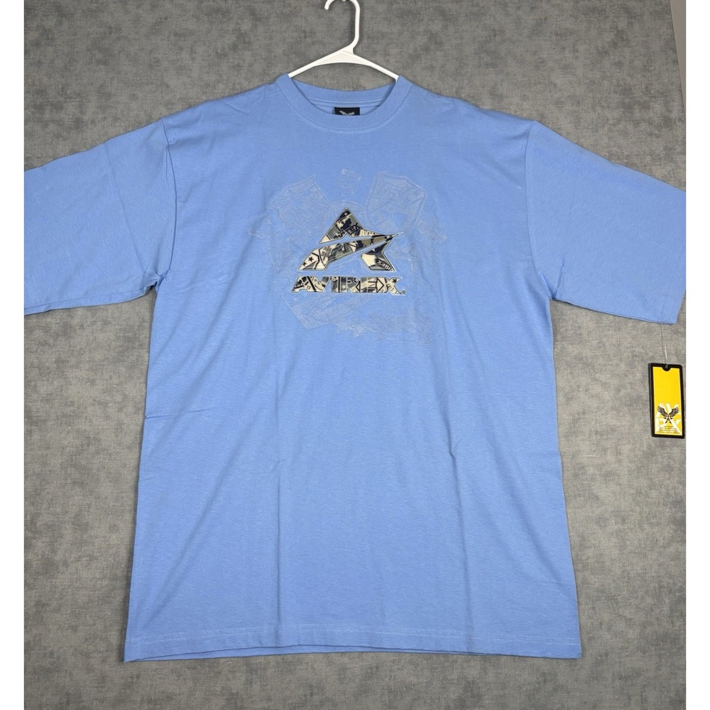 Vintage Y2K Avirex T Shirt Mens XL Blue Deadstock NWT Made USA 3D Logo Hip Hop
